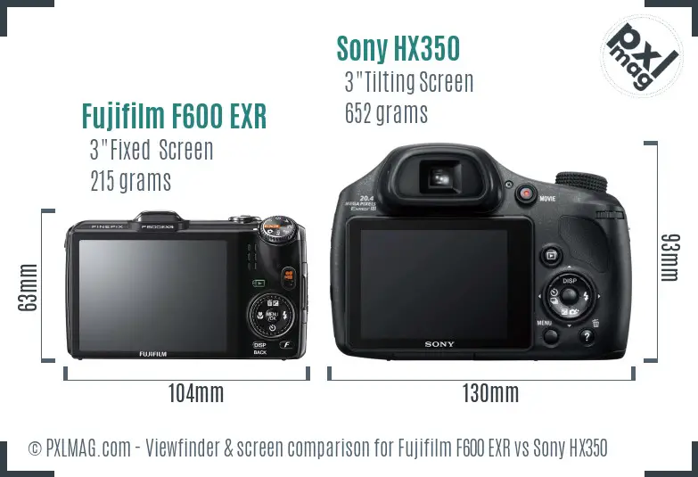 Fujifilm F600 EXR vs Sony HX350 Screen and Viewfinder comparison