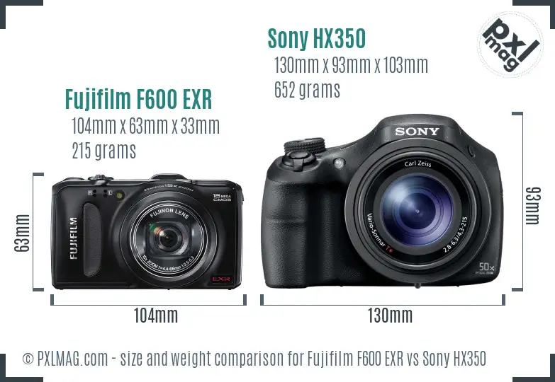Fujifilm F600 EXR vs Sony HX350 size comparison