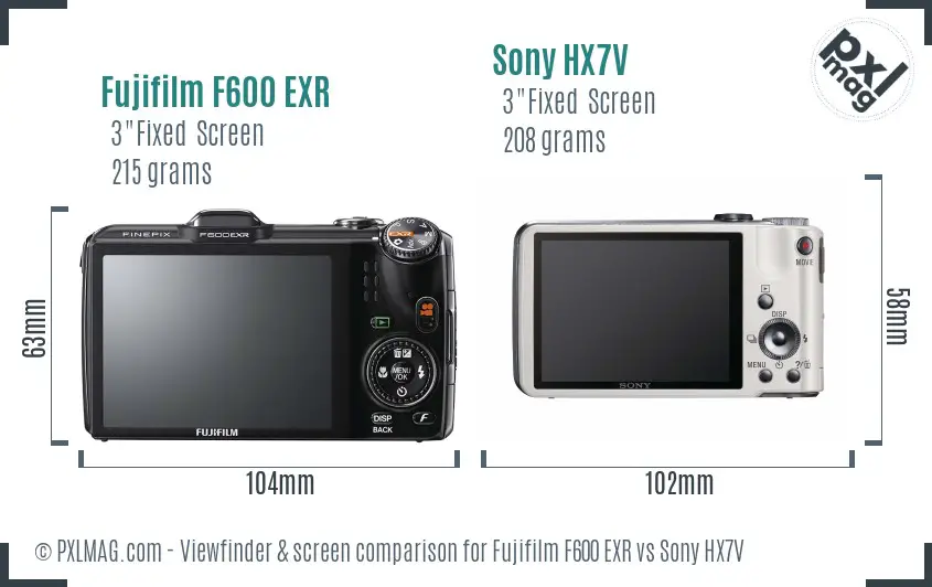 Fujifilm F600 EXR vs Sony HX7V Screen and Viewfinder comparison