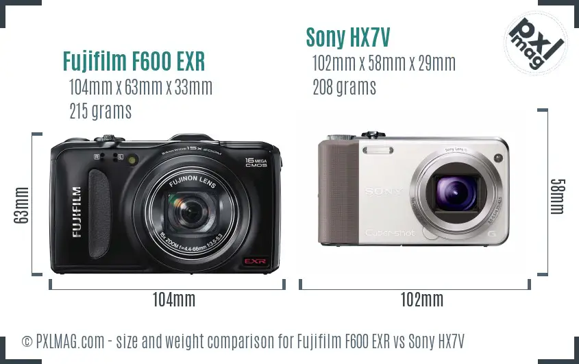 Fujifilm F600 EXR vs Sony HX7V size comparison