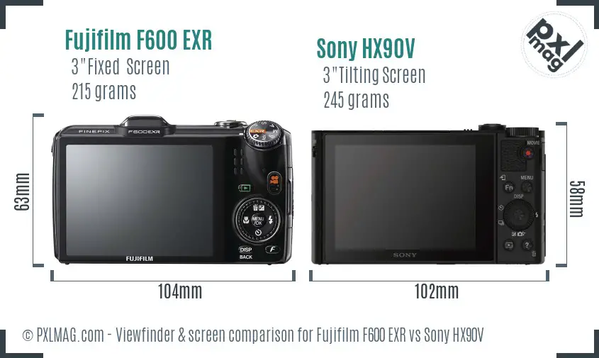 Fujifilm F600 EXR vs Sony HX90V Screen and Viewfinder comparison