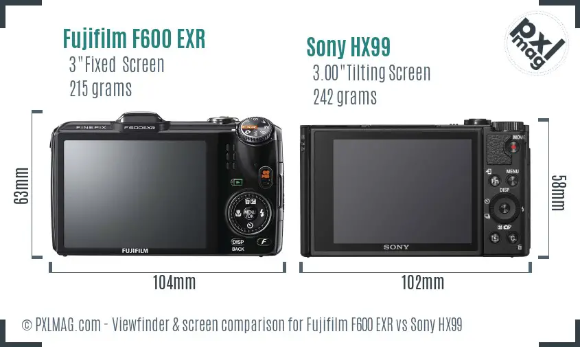 Fujifilm F600 EXR vs Sony HX99 Screen and Viewfinder comparison