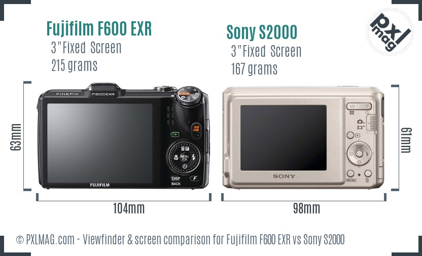 Fujifilm F600 EXR vs Sony S2000 Screen and Viewfinder comparison