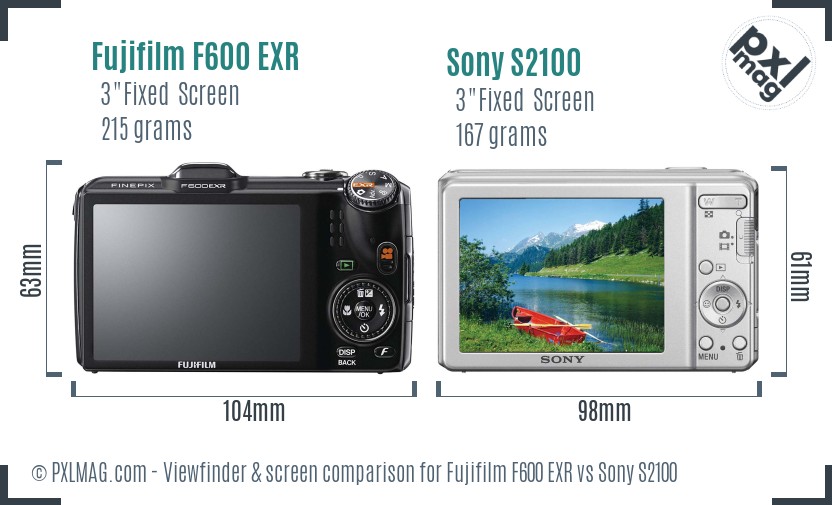 Fujifilm F600 EXR vs Sony S2100 Screen and Viewfinder comparison
