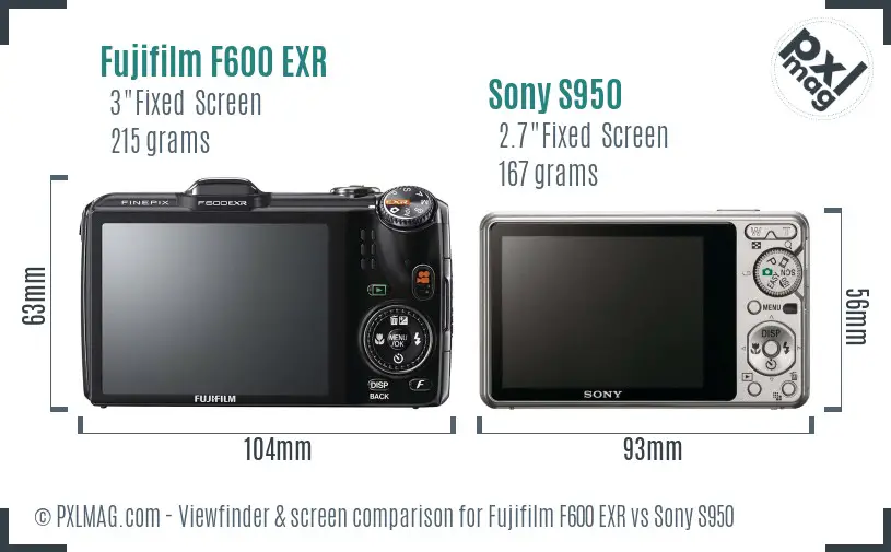 Fujifilm F600 EXR vs Sony S950 Screen and Viewfinder comparison