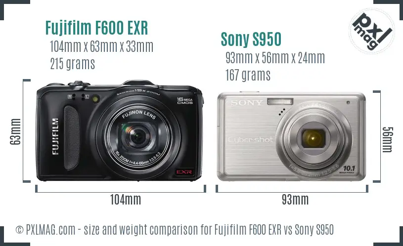 Fujifilm F600 EXR vs Sony S950 size comparison