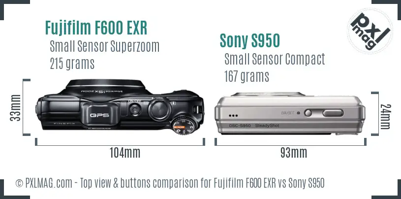 Fujifilm F600 EXR vs Sony S950 top view buttons comparison
