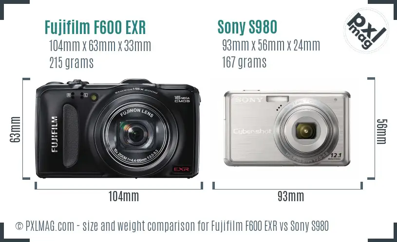 Fujifilm F600 EXR vs Sony S980 size comparison