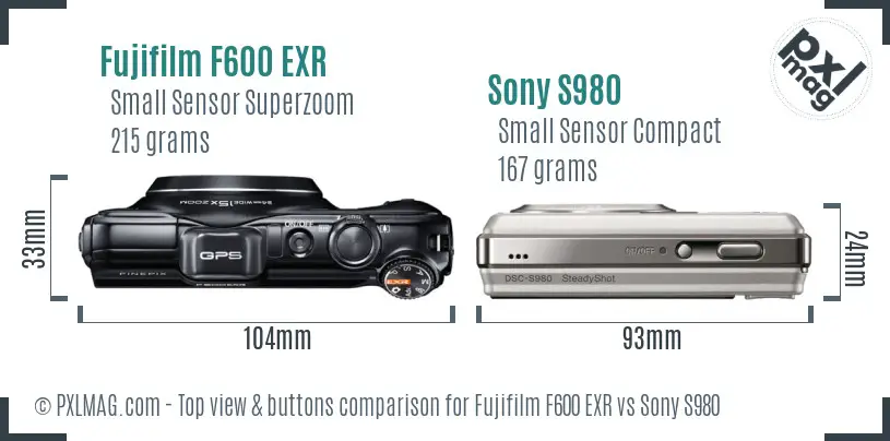 Fujifilm F600 EXR vs Sony S980 top view buttons comparison