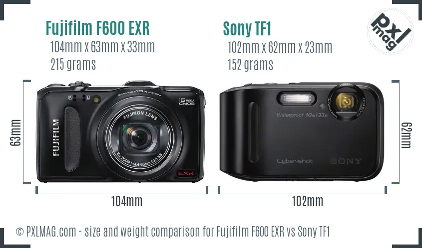 Fujifilm F600 EXR vs Sony TF1 size comparison