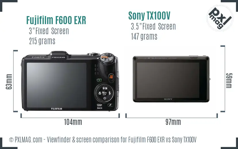 Fujifilm F600 EXR vs Sony TX100V Screen and Viewfinder comparison