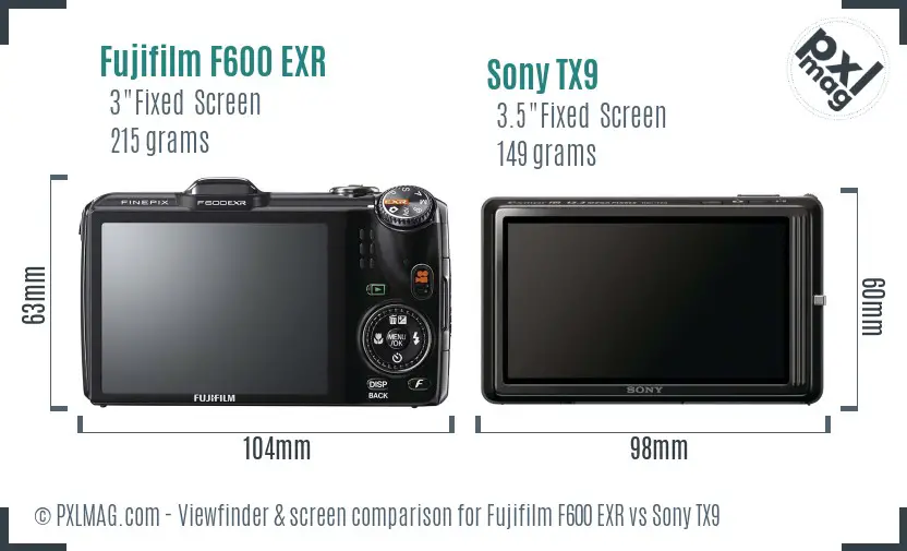 Fujifilm F600 EXR vs Sony TX9 Screen and Viewfinder comparison