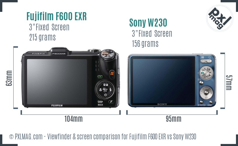 Fujifilm F600 EXR vs Sony W230 Screen and Viewfinder comparison