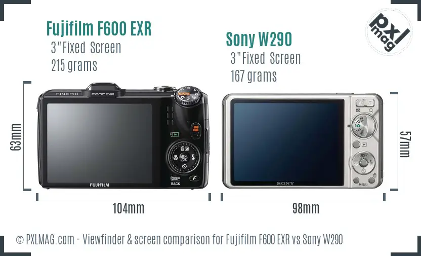 Fujifilm F600 EXR vs Sony W290 Screen and Viewfinder comparison Fujifilm F600 EXR vs Sony W290 Screen and Viewfinder comparison