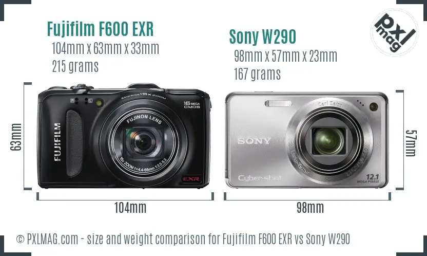 Fujifilm F600 EXR vs Sony W290 size comparison Fujifilm F600 EXR vs Sony W290 size comparison