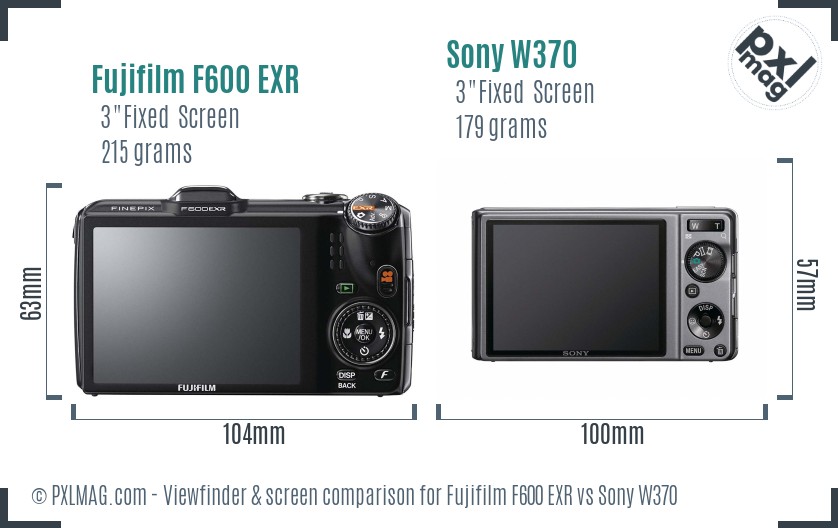 Fujifilm F600 EXR vs Sony W370 Screen and Viewfinder comparison