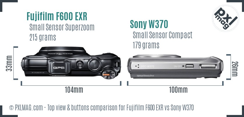 Fujifilm F600 EXR vs Sony W370 top view buttons comparison