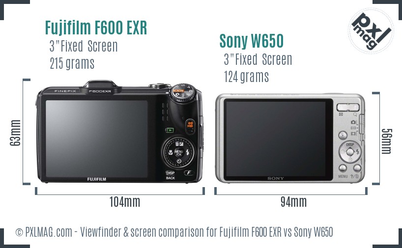Fujifilm F600 EXR vs Sony W650 Screen and Viewfinder comparison