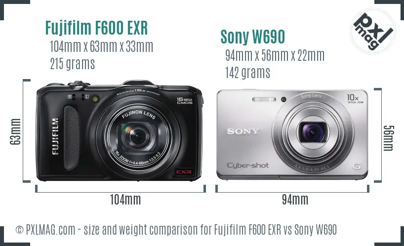 Fujifilm F600 EXR vs Sony W690 size comparison