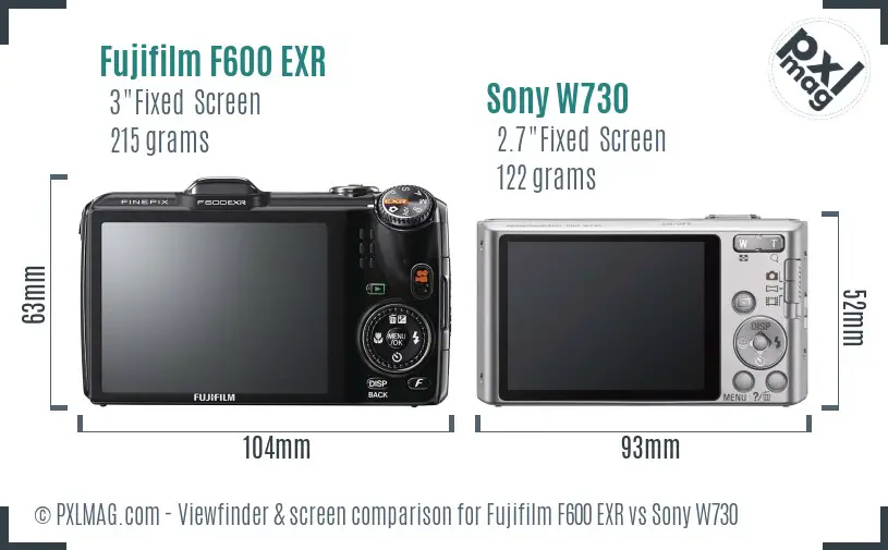 Fujifilm F600 EXR vs Sony W730 Screen and Viewfinder comparison Fujifilm F600 EXR vs Sony W730 Screen and Viewfinder comparison
