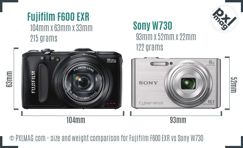 Fujifilm F600 EXR vs Sony W730 size comparison Fujifilm F600 EXR vs Sony W730 size comparison