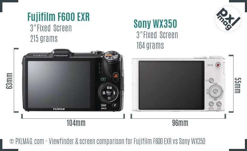 Fujifilm F600 EXR vs Sony WX350 Screen and Viewfinder comparison