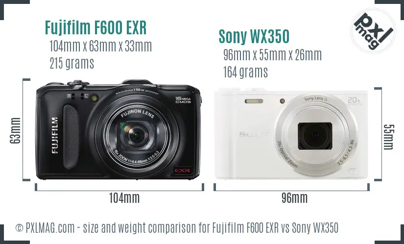 Fujifilm F600 EXR vs Sony WX350 size comparison