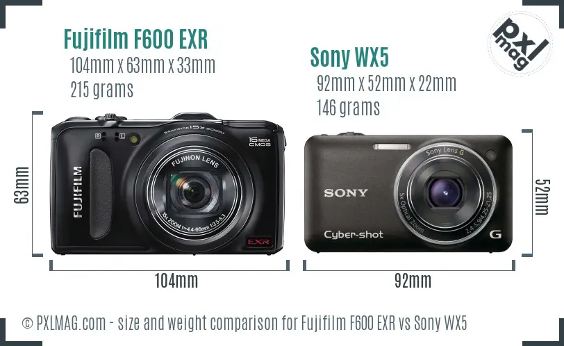 Fujifilm F600 EXR vs Sony WX5 size comparison