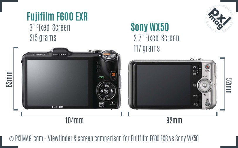 Fujifilm F600 EXR vs Sony WX50 Screen and Viewfinder comparison