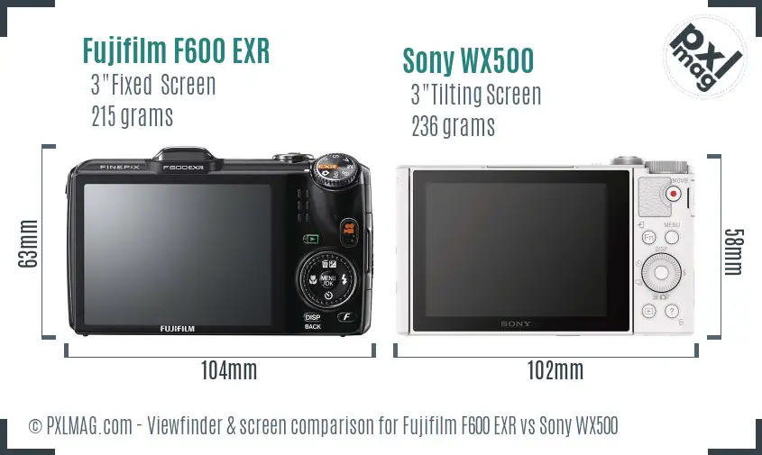 Fujifilm F600 EXR vs Sony WX500 Screen and Viewfinder comparison Fujifilm F600 EXR vs Sony WX500 Screen and Viewfinder comparison