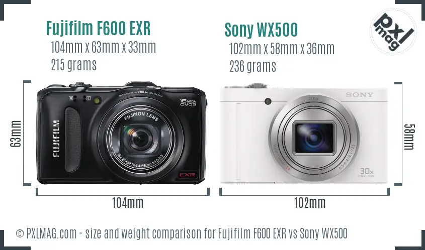 Fujifilm F600 EXR vs Sony WX500 size comparison Fujifilm F600 EXR vs Sony WX500 size comparison