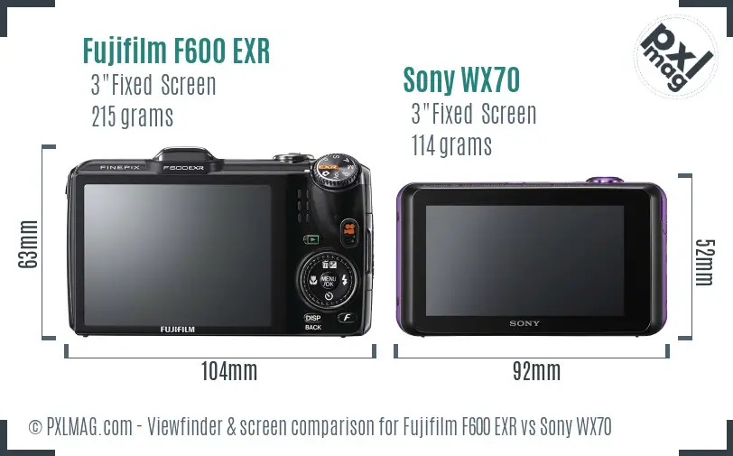 Fujifilm F600 EXR vs Sony WX70 Screen and Viewfinder comparison