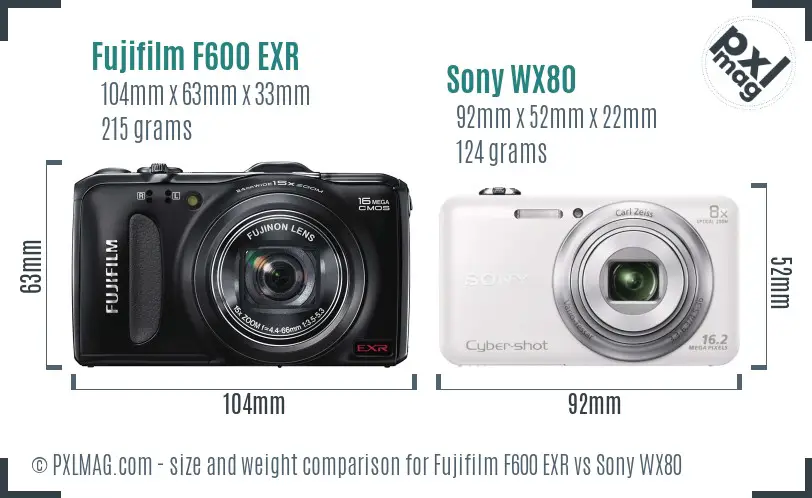 Fujifilm F600 EXR vs Sony WX80 size comparison