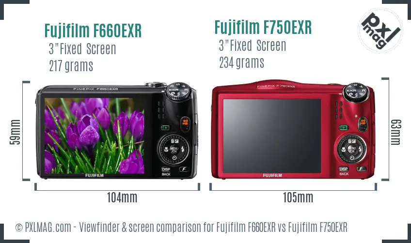 Fujifilm F660EXR vs Fujifilm F750EXR Screen and Viewfinder comparison