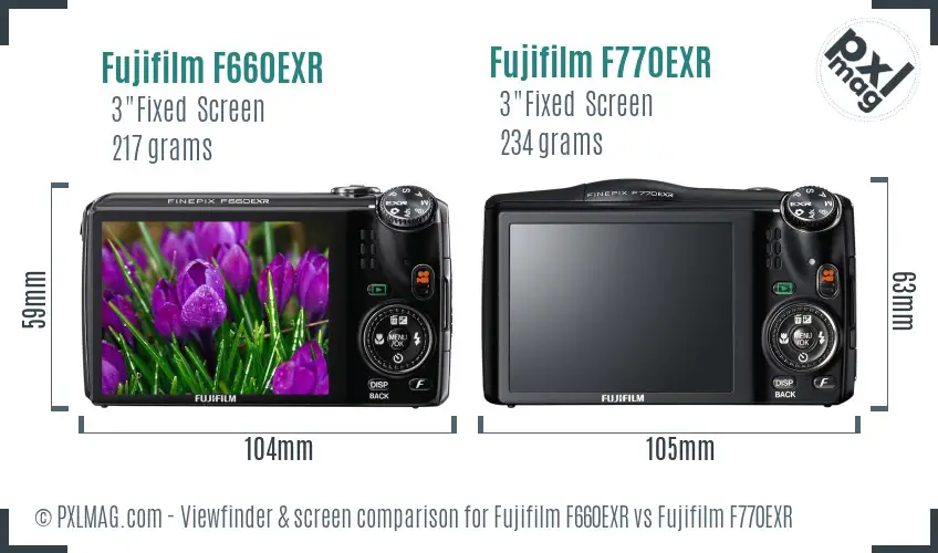 Fujifilm F660EXR vs Fujifilm F770EXR Screen and Viewfinder comparison