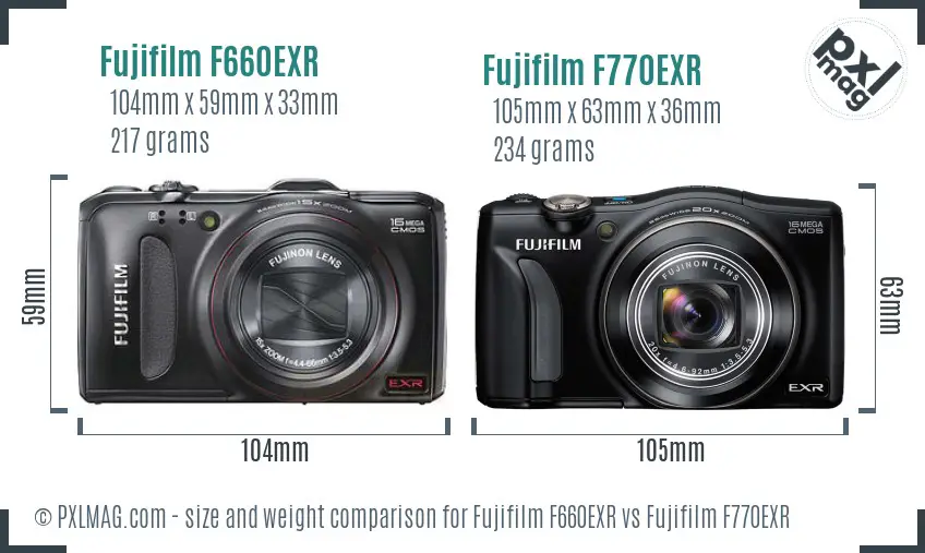 Fujifilm F660EXR vs Fujifilm F770EXR size comparison
