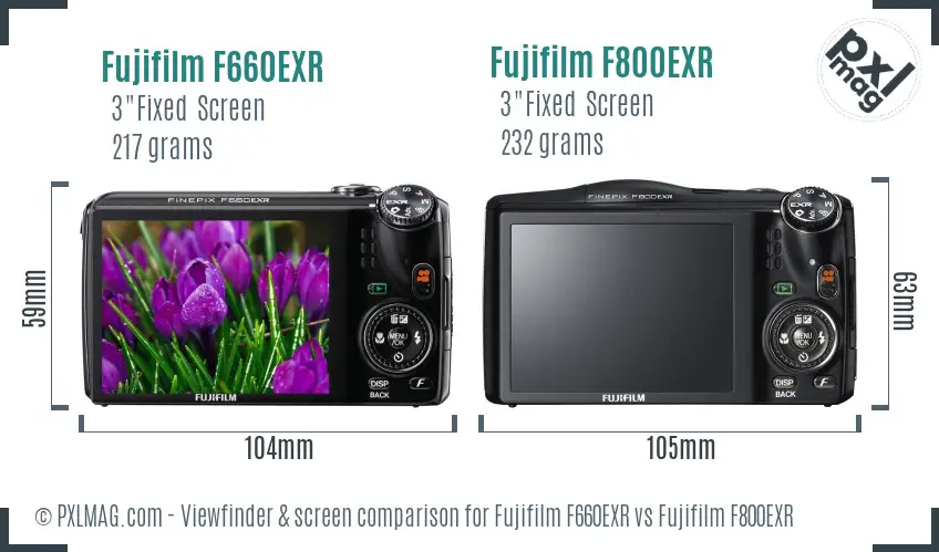 Fujifilm F660EXR vs Fujifilm F800EXR Screen and Viewfinder comparison