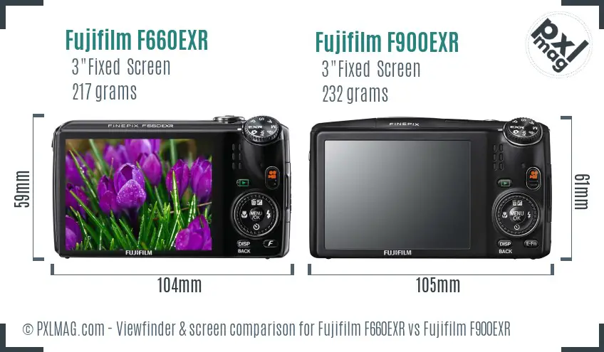 Fujifilm F660EXR vs Fujifilm F900EXR Screen and Viewfinder comparison