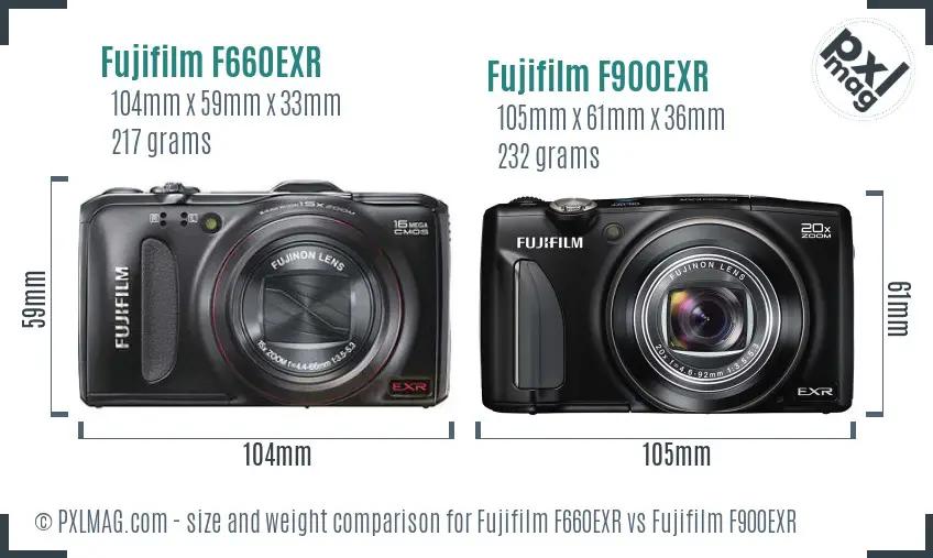 Fujifilm F660EXR vs Fujifilm F900EXR size comparison