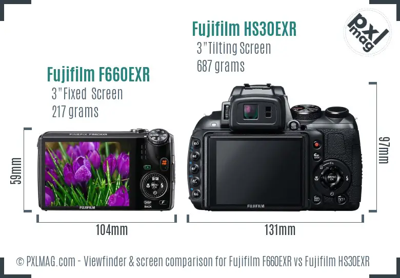 Fujifilm F660EXR vs Fujifilm HS30EXR Screen and Viewfinder comparison