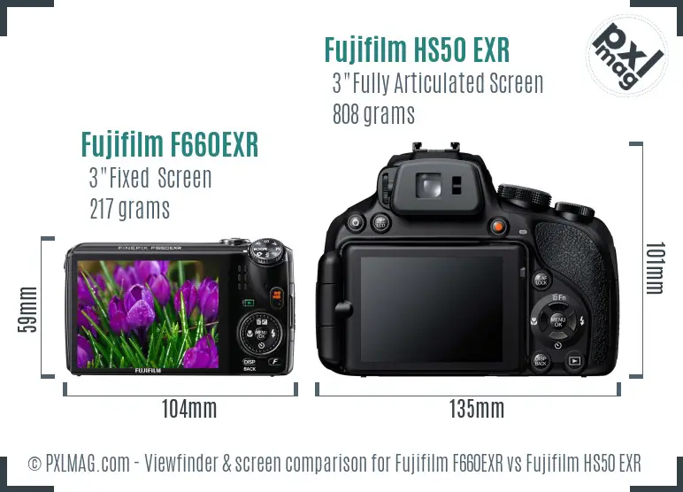 Fujifilm F660EXR vs Fujifilm HS50 EXR Screen and Viewfinder comparison