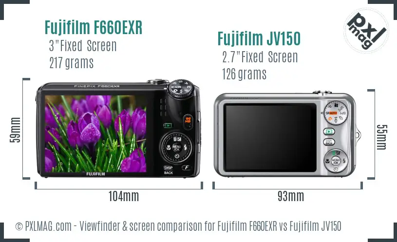 Fujifilm F660EXR vs Fujifilm JV150 Screen and Viewfinder comparison