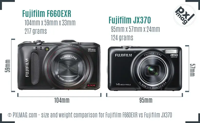 Fujifilm F660EXR vs Fujifilm JX370 size comparison