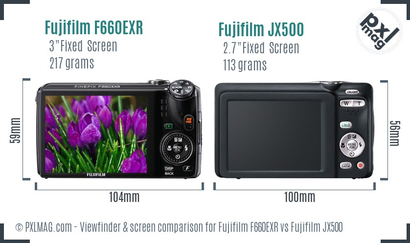 Fujifilm F660EXR vs Fujifilm JX500 Screen and Viewfinder comparison