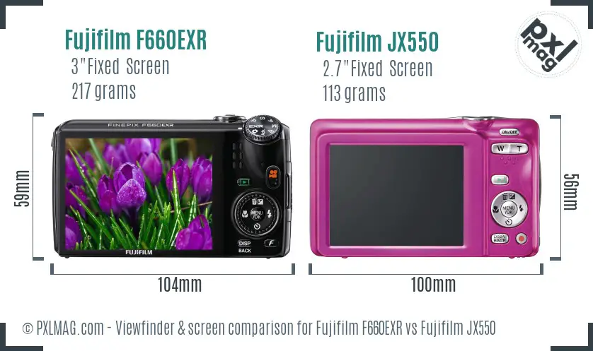 Fujifilm F660EXR vs Fujifilm JX550 Screen and Viewfinder comparison Fujifilm F660EXR vs Fujifilm JX550 Screen and Viewfinder comparison
