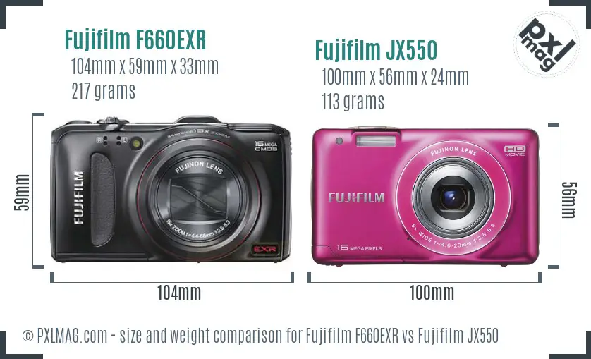 Fujifilm F660EXR vs Fujifilm JX550 size comparison Fujifilm F660EXR vs Fujifilm JX550 size comparison