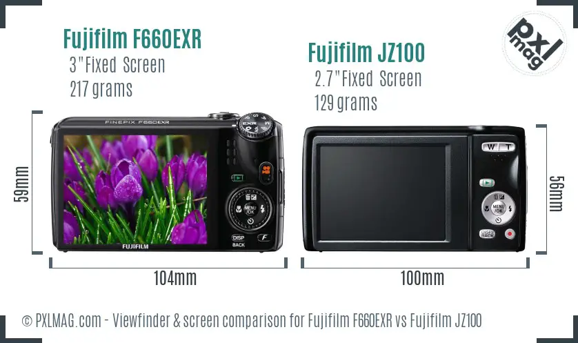 Fujifilm F660EXR vs Fujifilm JZ100 Screen and Viewfinder comparison