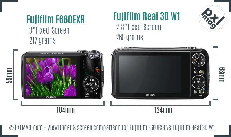 Fujifilm F660EXR vs Fujifilm Real 3D W1 Screen and Viewfinder comparison Fujifilm F660EXR vs Fujifilm Real 3D W1 Screen and Viewfinder comparison