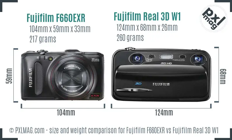 Fujifilm F660EXR vs Fujifilm Real 3D W1 size comparison Fujifilm F660EXR vs Fujifilm Real 3D W1 size comparison