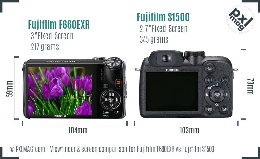 Fujifilm F660EXR vs Fujifilm S1500 Screen and Viewfinder comparison